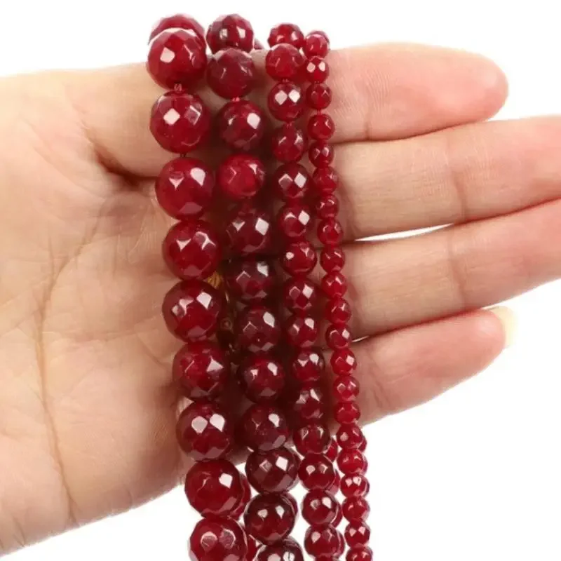 

Fashion Natural Stone Faceted Red jade Charm Loose Bead DIY Round Beads Jewelry Accessories