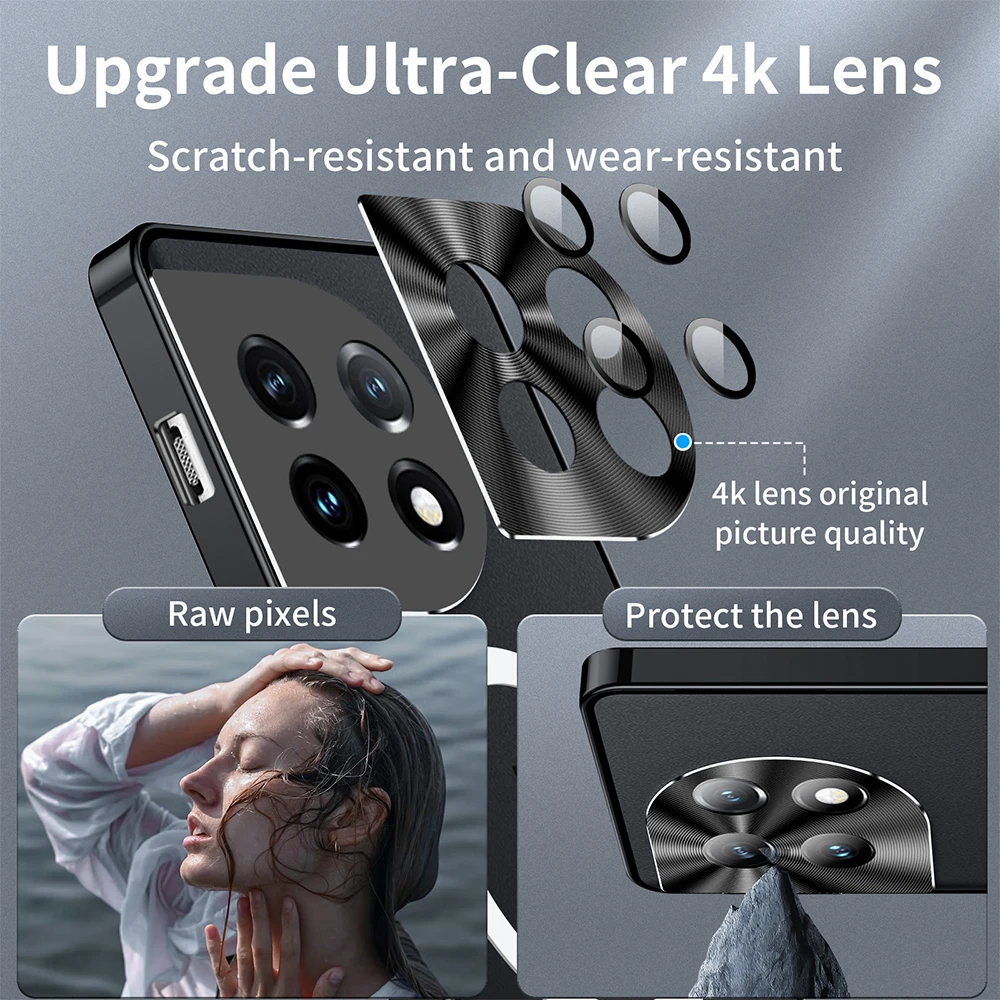 Lightweight Metal Cover For OnePlus 12 Case 1+11 Aluminum Frame Translucent Magnetic Core Hard Back Built-in Lens Protector