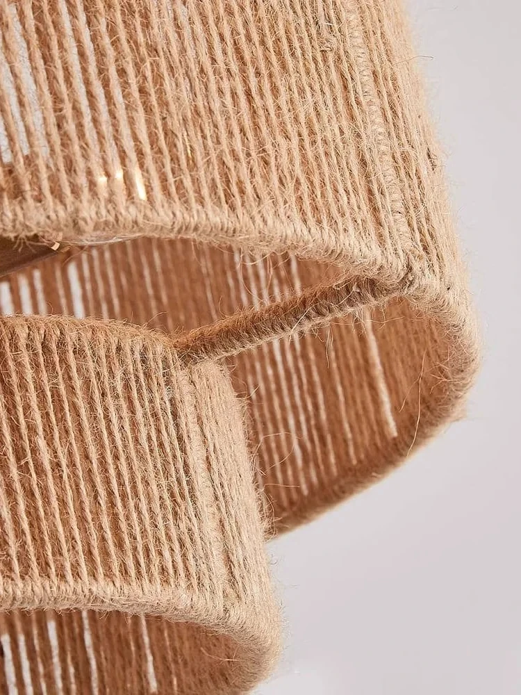 Vintage Hemp Rope Pendant Light Handmade Rattan Chandelier for Living Room Bedroom Restaurant Hemp Rope Round Pendant lamp 6