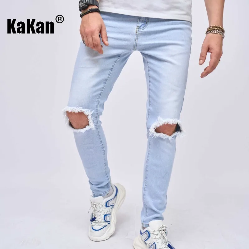 

Kakan - New European and American Elastic Tight Jeans for Men, Perforated Men's Casual Light Pants K66-602