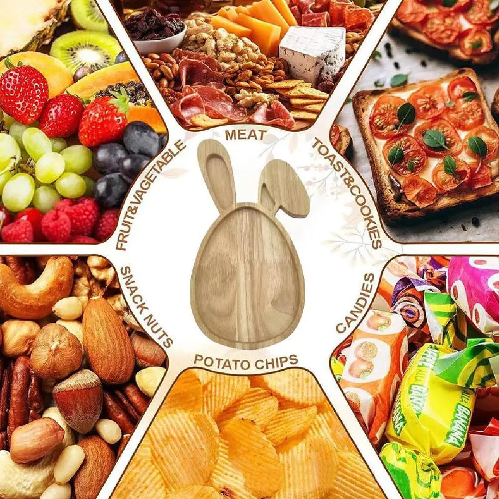 Easter Bunny Tray Wood Food Plate Fruit Serving Bread Display Wooden Spring Decor Kids Child Cake Decorations Easter Supplies