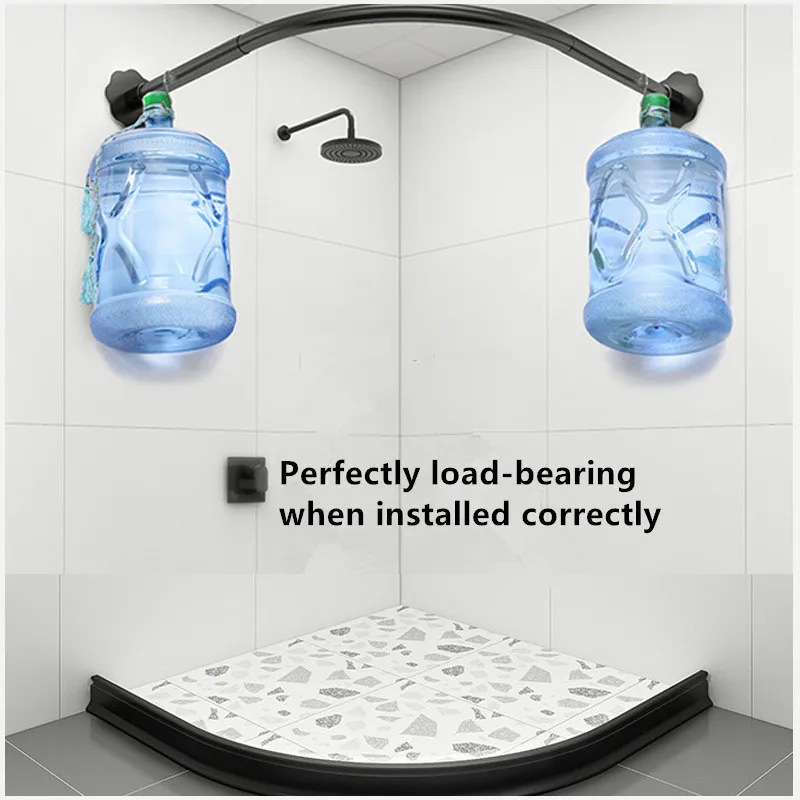 연장 가능한 곡선 샤워 커튼 로드, 블랙 L자형 스테인레스 스틸 샤워 커튼 폴, 펀치 프리 욕실 커튼 레일, 4 사이즈