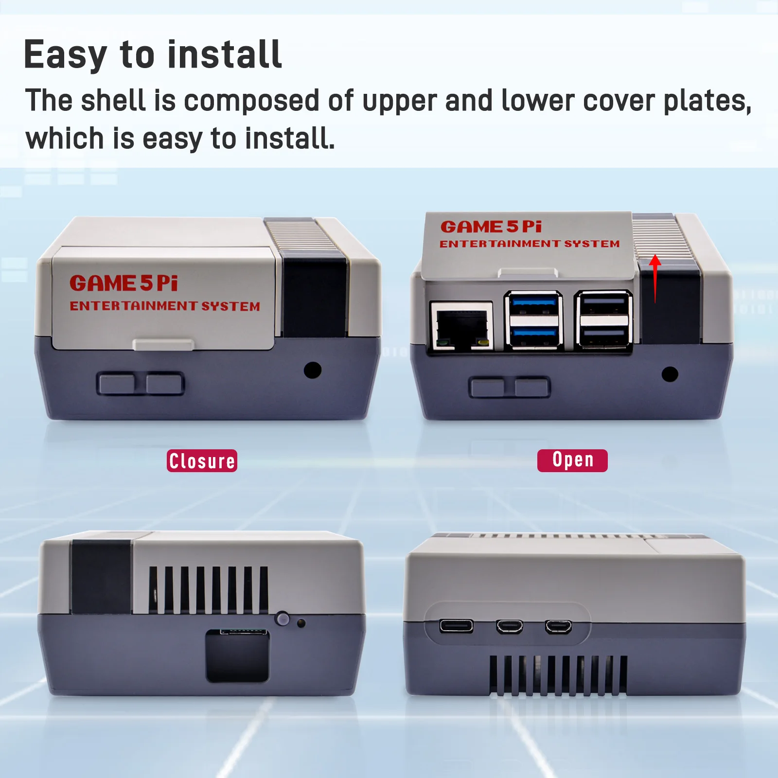 52Pi Raspberry Pi 5 Game5 Pi Case Enlosure Shell For Raspberry Pi 5 With Armor Lite V5 Cooler