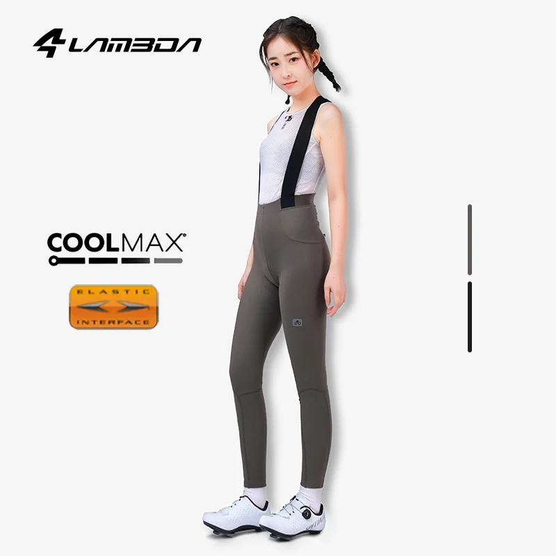 LAMEDA Double Arrow Women's Cycling Bib Quick Release Fall Winter Fleece Cycling Bib Trousers Road Bike High Waist Pant