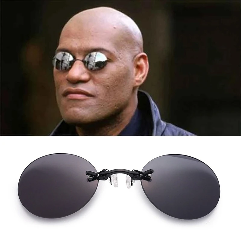 Clip On Nose Glasses Round Rimless Matrix Morpheus Sunglasses Mini