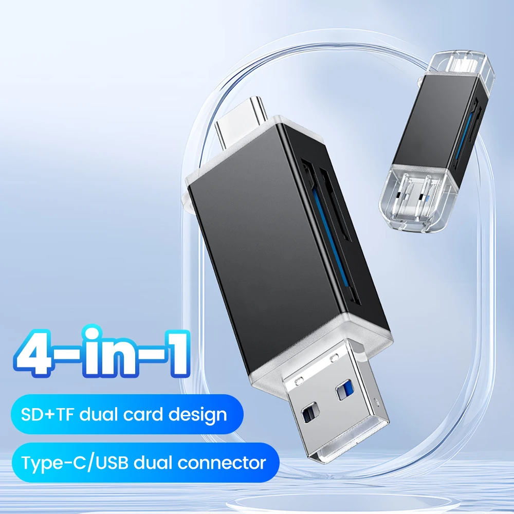 4 in 1 USB 2.0 카드 리더 USB C타입 SD TF 마이크로 SD 스마트 메모리 카드 리더 어댑터 (휴대폰, PC, 노트북 액세서리용)