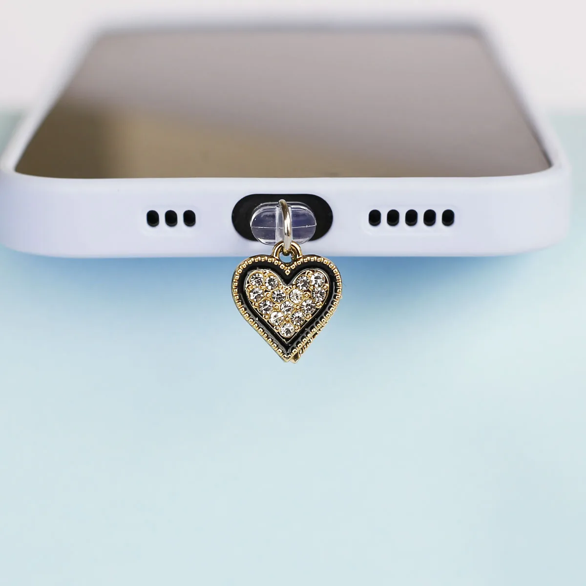 Doppelseitiger Vollrhinestone-Herz-Handy-Staubschutz-Anhänger - Dekorativer Staubschutz-Plug für iPhone & Type-C Anschlüsse – Detail 7