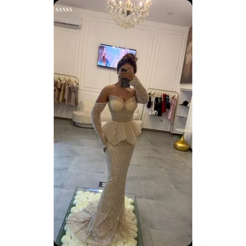 Sansa Customized Mermaid Glitter Beaded Prom Dresses Sleeves Strapless فساتين للمناسبات الخاصة Floor-Length vestidos de festa