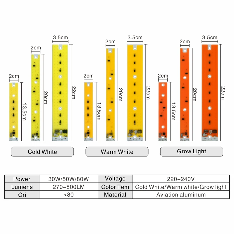 LED Chip 30W 50W 80W COB for Flood Light 220V Cold/Warm White Full Spectrum Grow