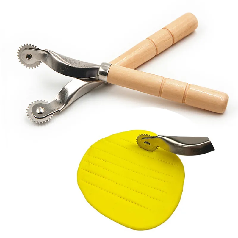 Pottery Wooden Handle Pressure Line Wheel Roller Modeling Knife DIY Soft Pottery Clay Polymer Point Line Texture Modeling Tool Polymer Clay Tools Pottery Tools Clay Sculpting Tools Pottery Sculpting Tools Clay Craft Tool