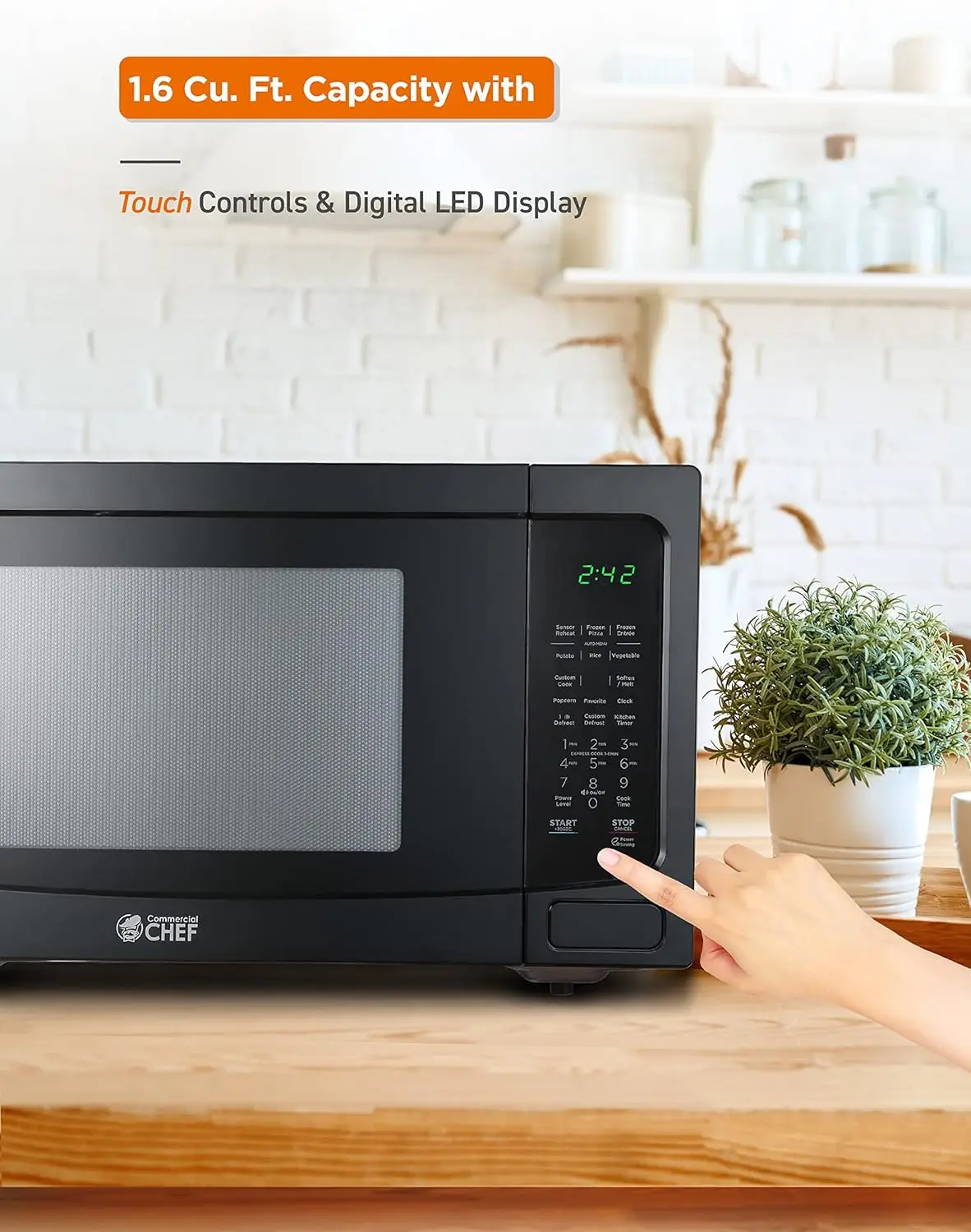 CHEF 1.6 Cubic Foot Microwave with 10 Power Levels, Small Microwave with Push Button Child Safety Lock, 1100 Watt Microwave 6