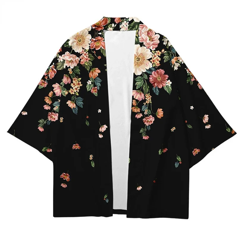 

Japanese Traditional Flower Women 3D Printed Loose Fashion with Harajuku Style Kimono, Beach Cardigan Japanese Samurai Suit