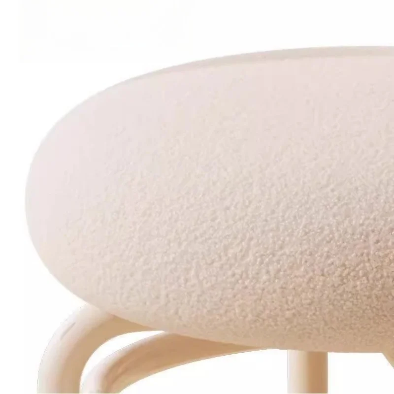 Lambskin Low Chair Household Round Stool Movable Shoe-changing Stool with Backrest and Wheels Small Pulley Low Stool Pratical