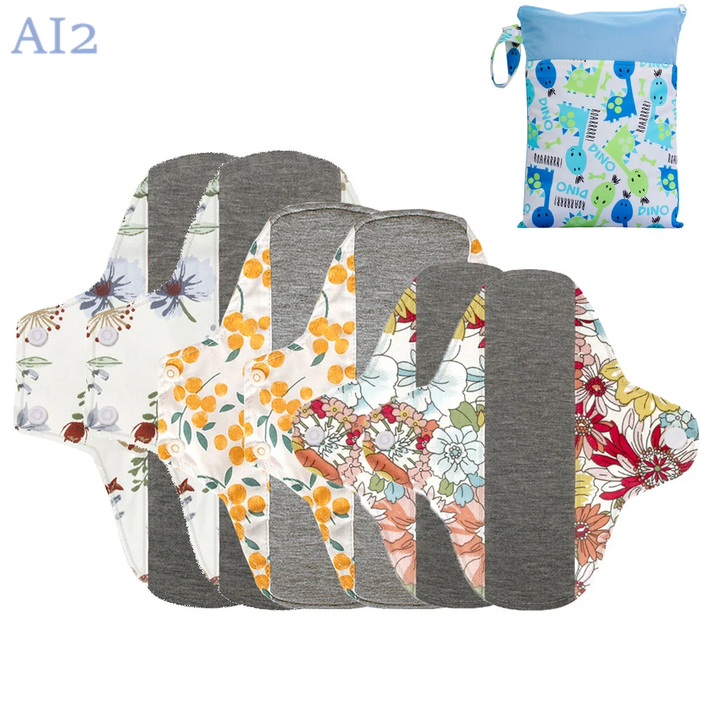 6PCS Washable Menstrual Pads Day and Night Combo Cloth Sanitary Pads Graphene Breathable Reusable Panty Liner with Storage Bag