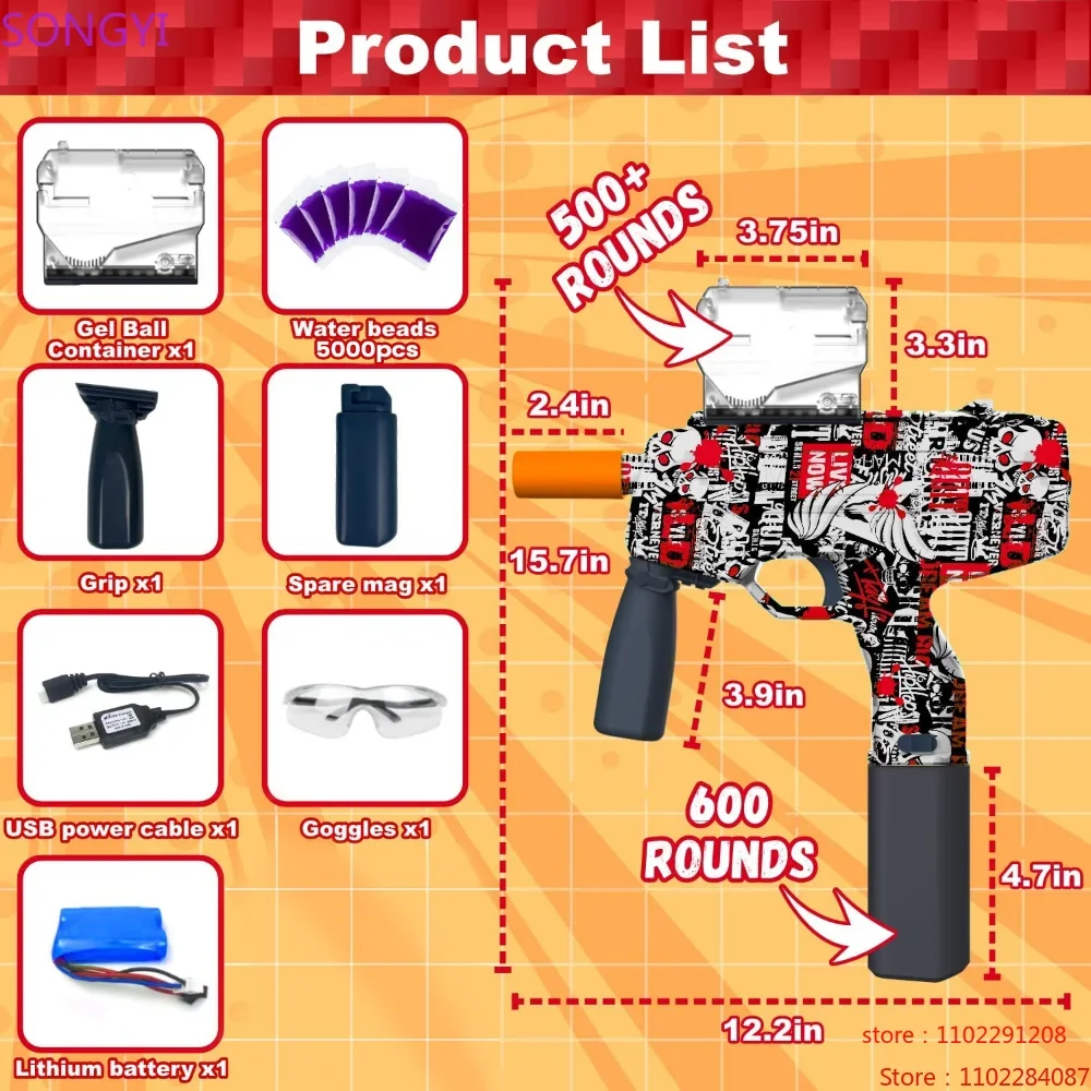

New MP9 Graffiti Electric High-Speed Firing Gel Blaster Gun Paintball Splatter Ball Toy Gun For Kid Outdoor Shooting Team Game