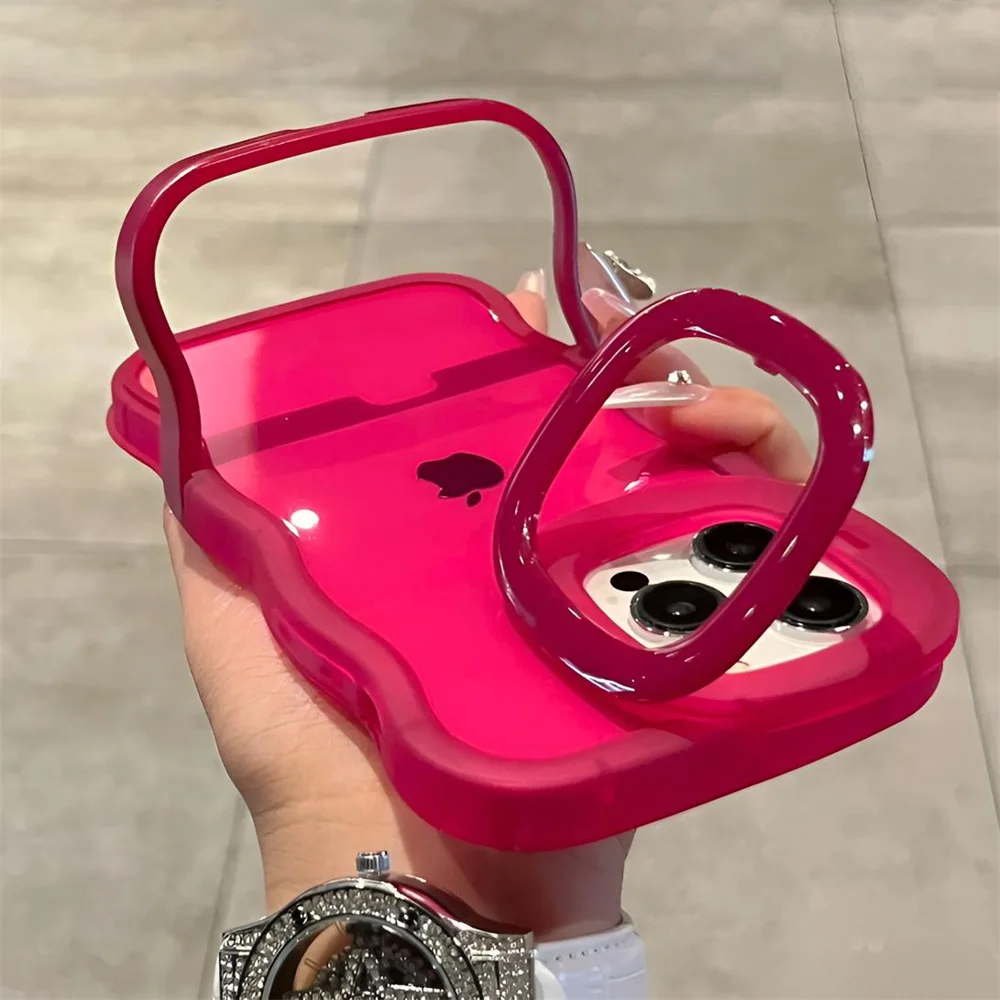 Elegant Curly Wave Clear Stand Holder Phone Case - Soft Transparent Candy Cover