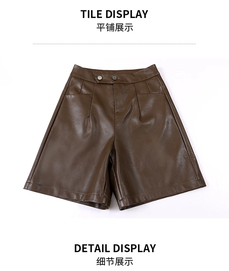 ZUZK PU Leather Bermuda Shorts For Women Loose Shorts Autumn Winter Motorcycle Punk High Waist Fashion Bermuda Shorts Femme