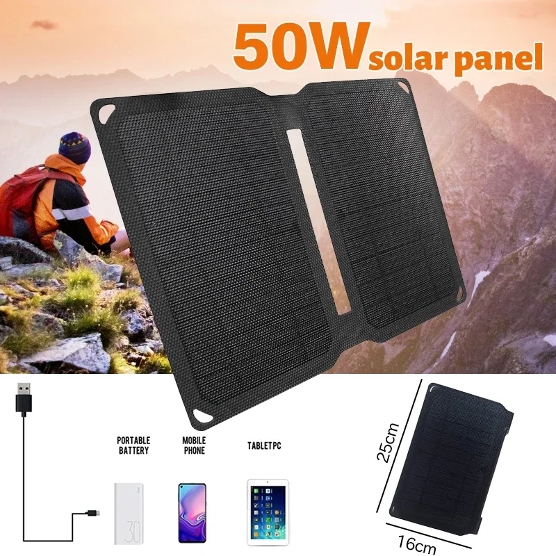 

ETFE Mobile Solar Charger Portable Solar Panel Energy Power Bank 5V USB for Phone Waterproof Outdoor Hiking High Efficiency