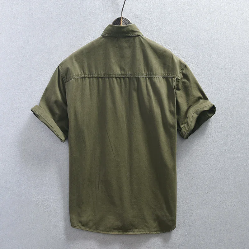 Casual Safari Style Outdoor Short Sleeve Shirt for Men 2023 Summer New Turn-down Collar Tops 100% Cotton Men's Clothing 3