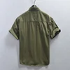 Casual Safari Style Outdoor Short Sleeve Shirt for Men 2023 Summer New Turn-down Collar Tops 100% Cotton Men's Clothing 3