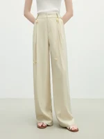 FSLE High Waist Straight Casual Pants For Women Summer 2025 New Arrival Nomadic Style Strappy Hemp Wide Leg Pants 25FS12282