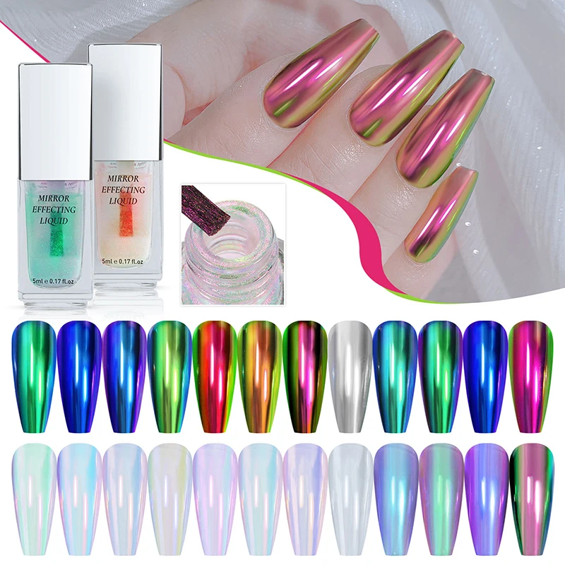 5Ml Magic Chrome Liquid Aurora Powder Metallic Mirror Effect Nail Polish Function Top Coat Può Essere Utilizzato Su Qualsiasi Colore Nail Design