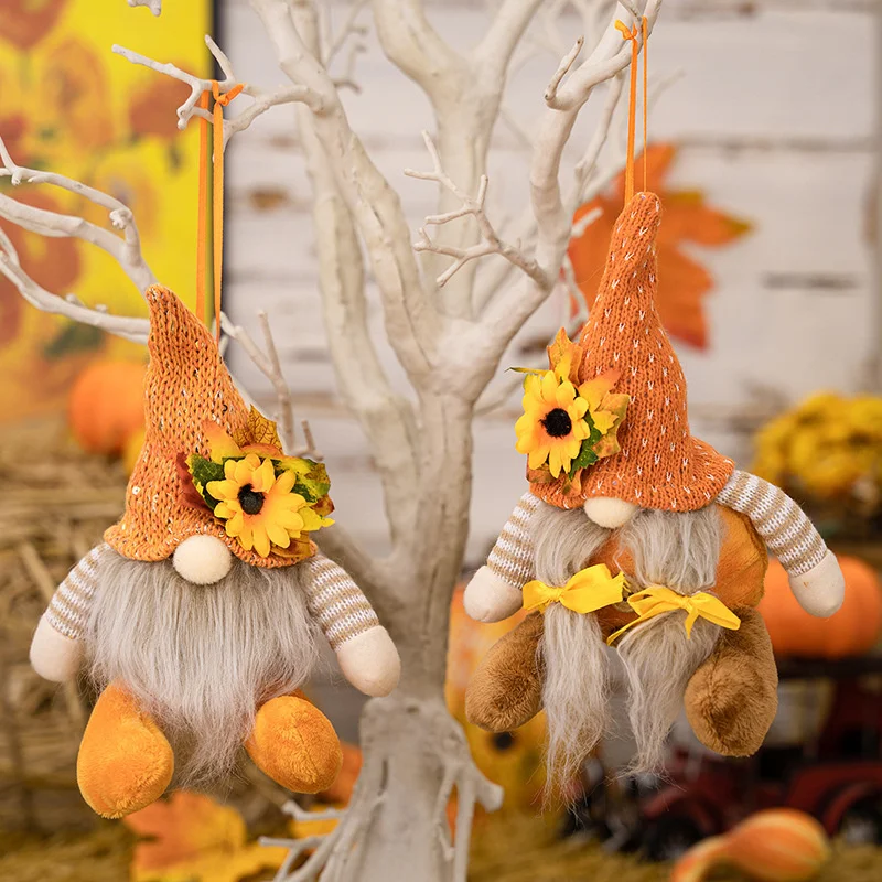 

1pc Autumn Decorations Plush Elf Dwarfs Dolls Halloween Gnome Dolls Pumpkin Sunflower Xmas Gifts Thanksgiving Decorations Kids