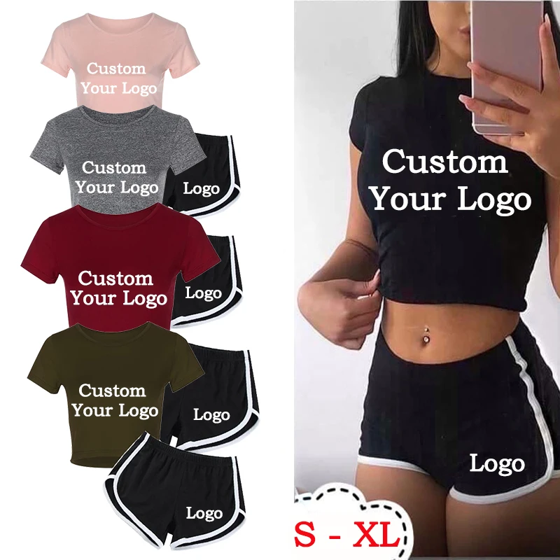 Women Fashion Print Clothes Short Sleeve T-shirt and Shorts Summer Sport Wear Yoga Gym Lady Clothes Suit Customize your logo кроссовки guess lady fl5bekfal12 logo
