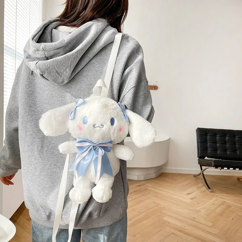 MBTI Plush Cinnamoroll Womens Backpack Cute Lolita Jk Cartoon White Fluffy Small Backpack Casual Doll Fashion Female Kawaii Bag