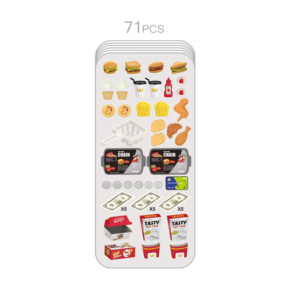 71pcs Pretend Play Fast Food Toys Play Set Simulation Mini Toy Kitchen Set For Kids