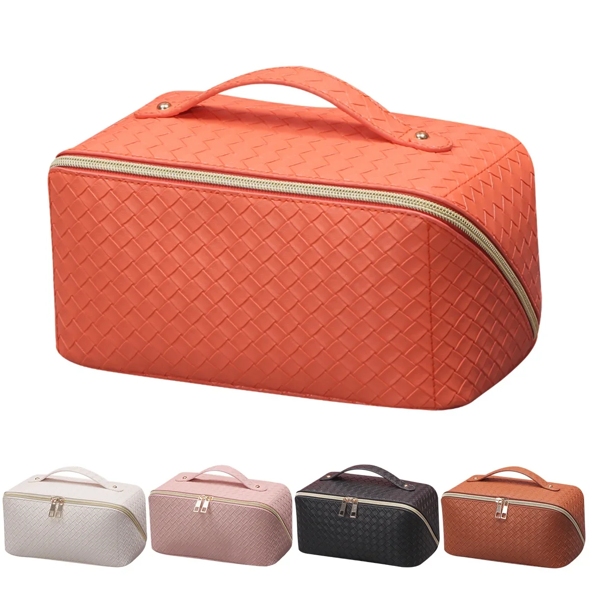 

PU Leather Square Embossed Large Capacity Multifunctional Makeup Bag With A Luxurious Feel