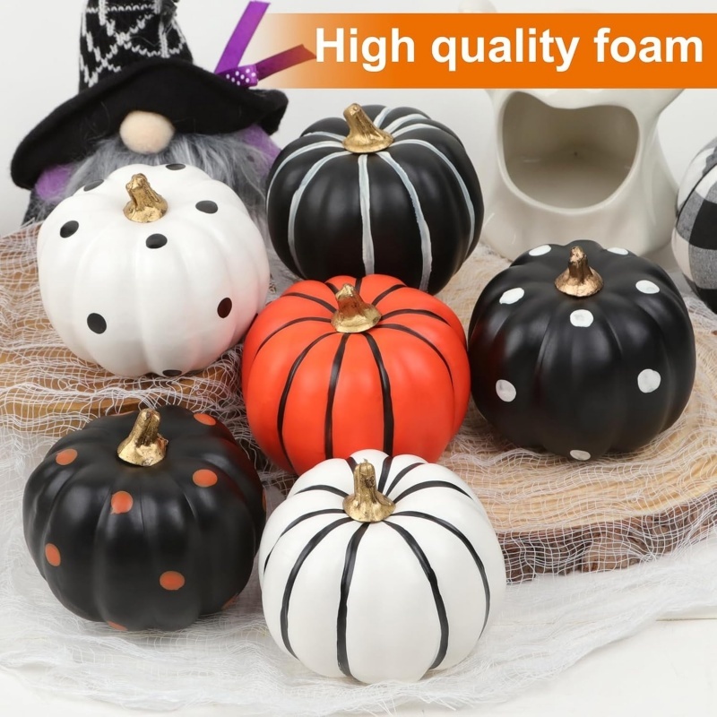 6PCS Halloween Pumpkin Decor Artificial Pumpkins for Crafts Fall Decorations for Tabletop Decor, Thanksgiving, Halloween Decor