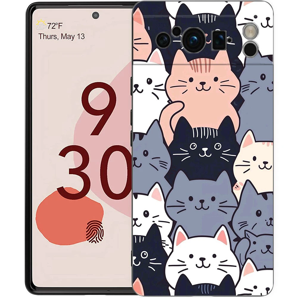 Adorable Cat Design Shockproof TPU Black Phone Case
