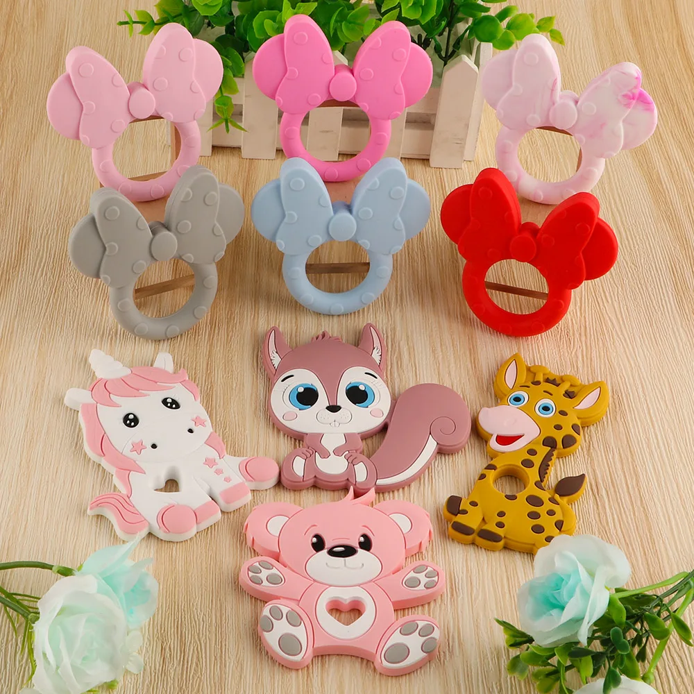 Kovict 1Pc Silicone Teethers Cartoon Mouse Head Animal Food Grade Silicone Pendant DIY Necklace Handmade Accessories