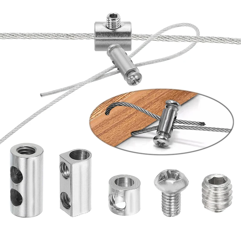 Stainless Steel Wire Rope Buckle 1 set 304 stainless steel wire rope single/double hole buckles clip adjustable cable clamp thread lock clip hardware fasteners