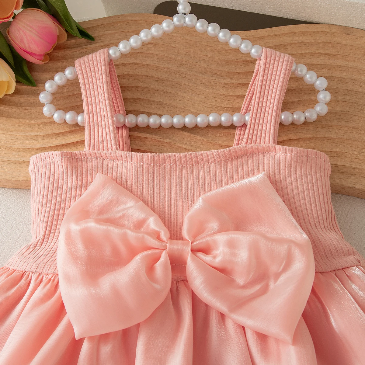 Sommerliches Neues Baby-Mädchen-Kleid in Unifarbe, Prinzessinnen-Stil mit Süßer Schleife, Kinderkleidung (9 Monate - 4 Jahre) – Detail 9