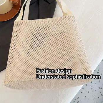 Borsa da Spiaggia Casual in Rete con Manico, Pochette Portatile con Cerniera per Cosmetici, Borsa Grande Capacità con Cerniera per Trucchi e Articoli da Toilette, per Palestra