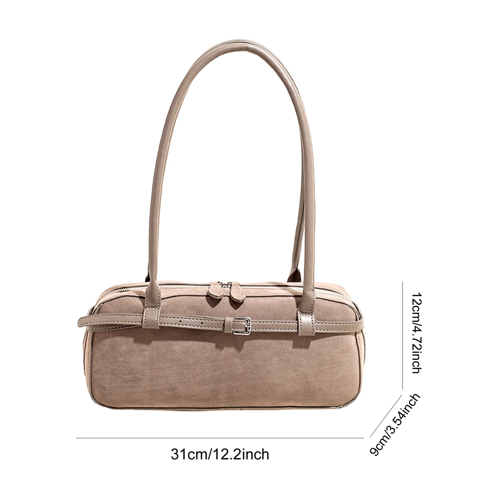 Faux Suede Casual Handbag Solid Color Versatile Shoulder Bag Large Capacity Elegant Boston Bag Women Commute Bag