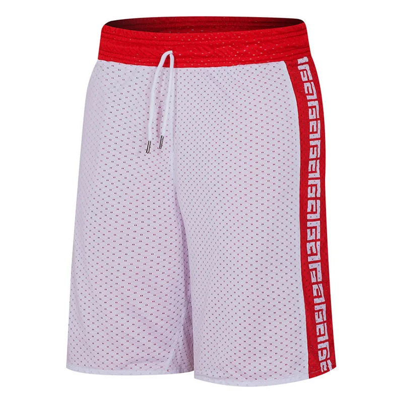 Men's Reversible Basketball Shorts with Pockets Two Face Wear Summer Sports Shorts 100% Polyester Dry Fit Holes Material Shorts
