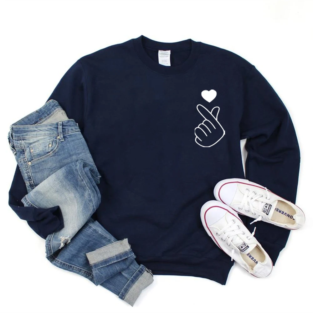 Korean Finger Heart Sweatshirt Korean Love Gift Cute Korean Heart Hoodie  Women Long Sleeve Sweatshirts Kpop Pullovers Hoodies - AliExpress