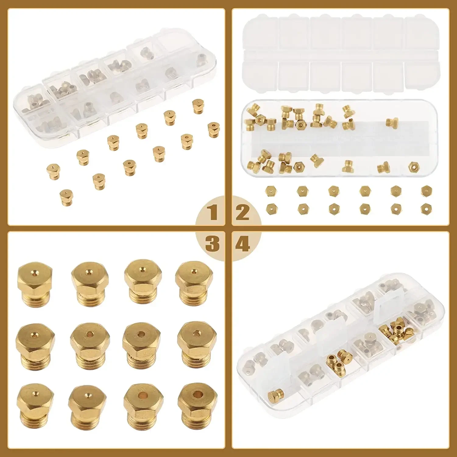Solid Brass LP Gas Range Orifice Conversion Replacement Gas Spray Tips Gas Burner Nozzle Kit 0.3-1.9mm M6x0.75mm 36pcs/1box gas burner nozzle kit