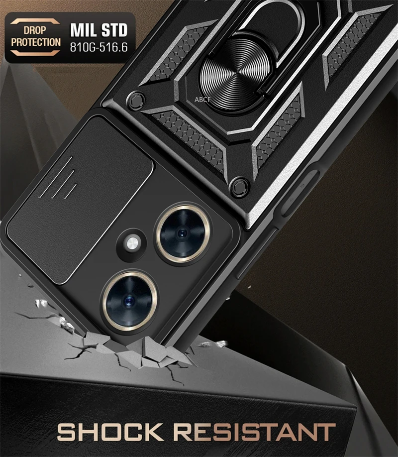 Slide Armor Phone Case with Car Holder Ring and Back Cover