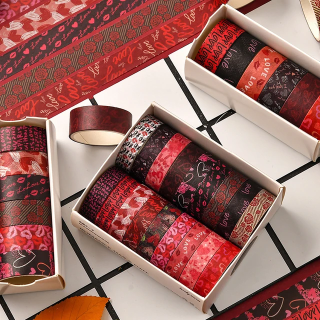 Valentine's Day Washi Tapes Set Office Supplies, Romantic DIY Decorative Adhesive Tape for Room Party Festival Decoration 1