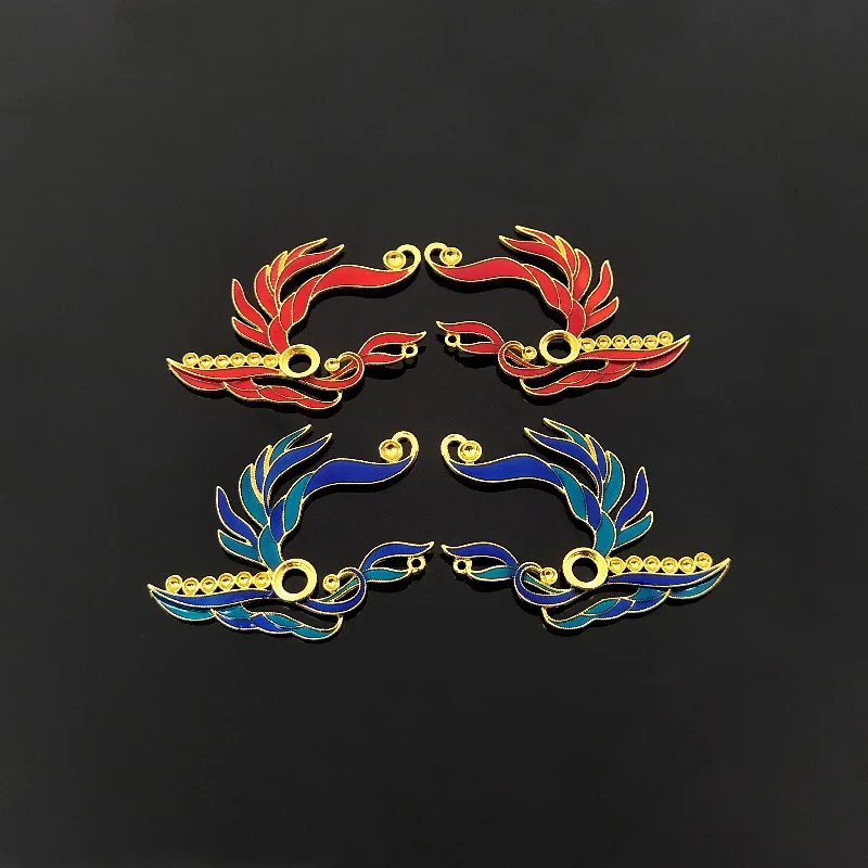 

10 PCS 62x52mm Gold Plated Enamel Red Blue Phoenix Tail Pendant Metal Alloy Accessories For DIY Jewelry Making Material