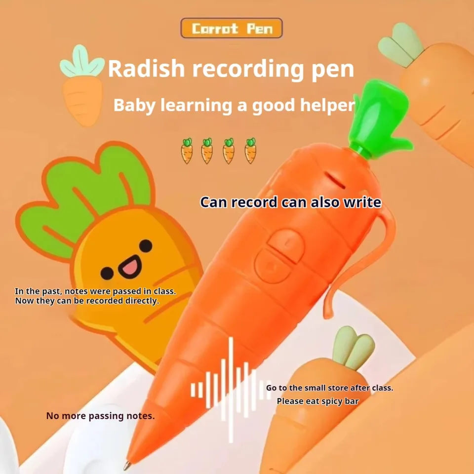 Officer Bunny Voice Recording Pen | Orange Carrot Ballpoint With Light | Kids School Supplies - Israel