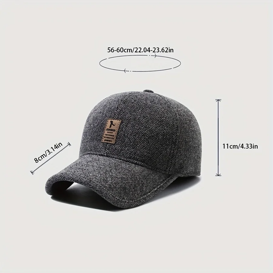 Winter Warm Cap Men Thick Woolen Knitted Earmuffs Baseball Cap Windproof Adjustable Outdoor Sport Running Hiking Bomber Hat
