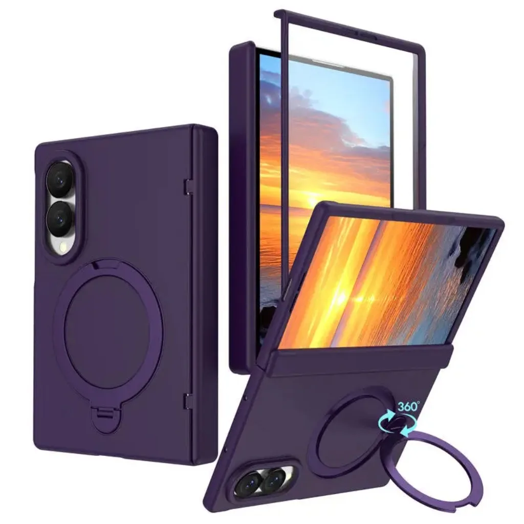 360° Rotating Magnetic Ring Holder Case with Front Tempered Film Cover