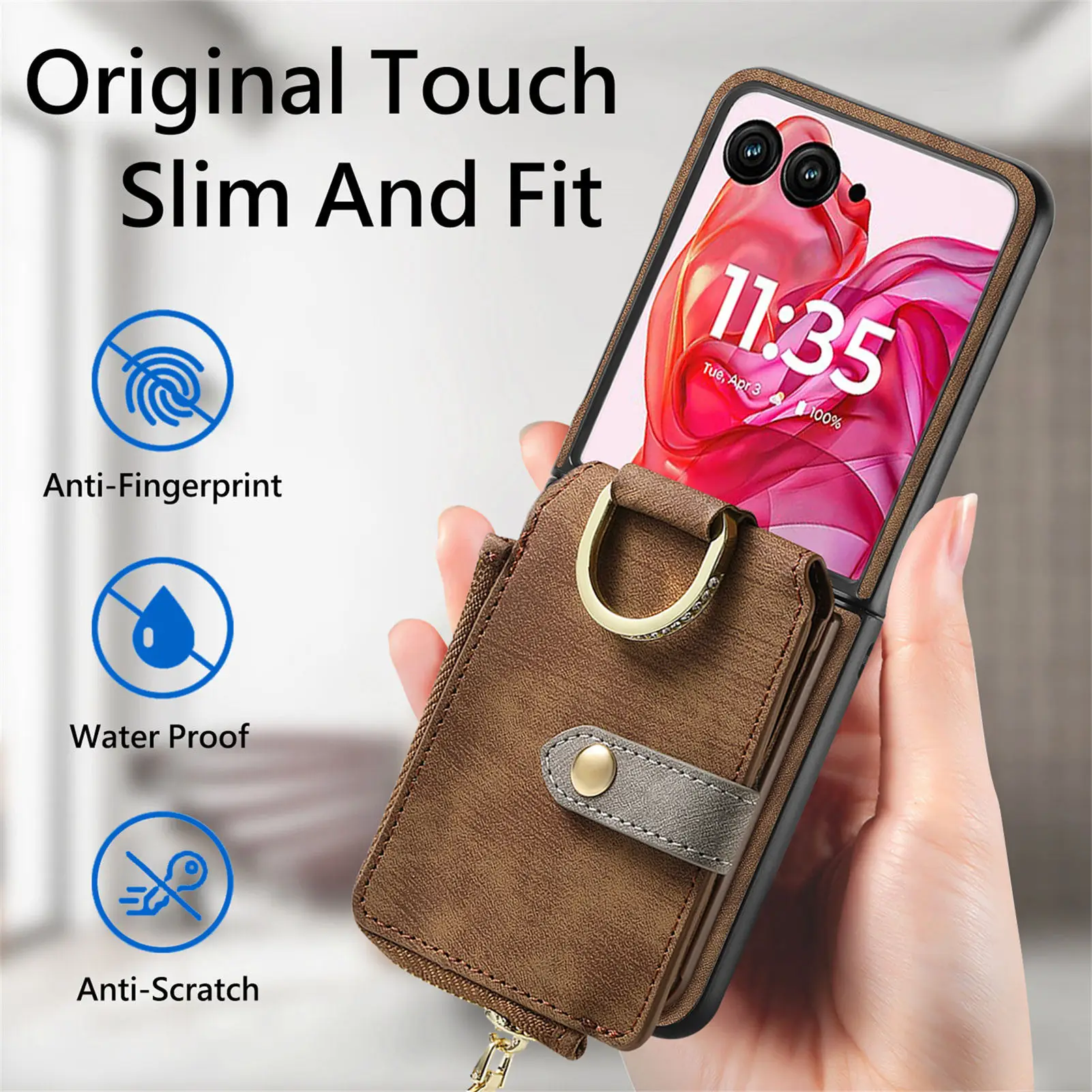 Luxury PU Leather Wallet Phone Case with Ring Holder and Hard Protection Cover