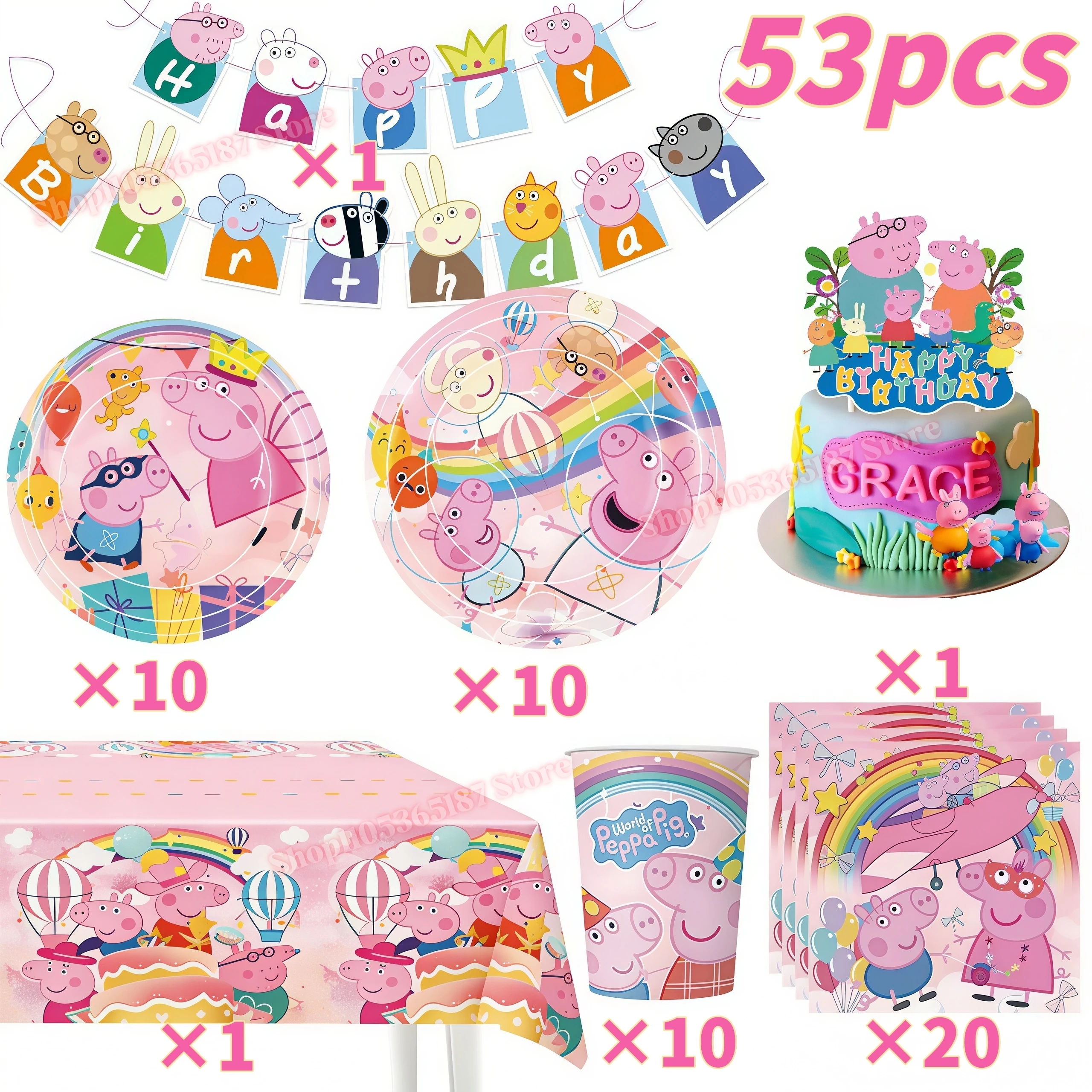 Peppa Pig Geburtstagsparty-Dekoration George Page Ballon Teller Becher für Kinder-Events Mädchen-Geschenk Baby-Shower-Zubehör – Detail 23