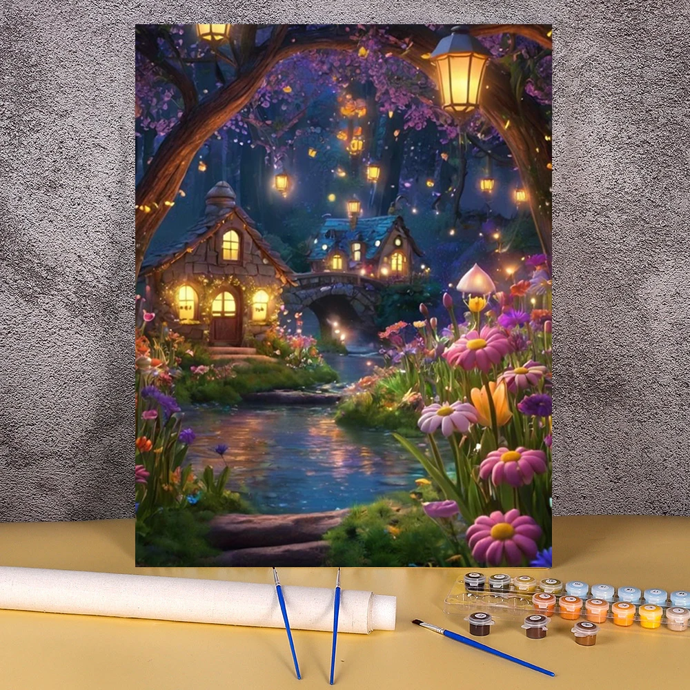 Painting By Numbers Fairy Tale House Paint Canvas Picture Cartoon ...